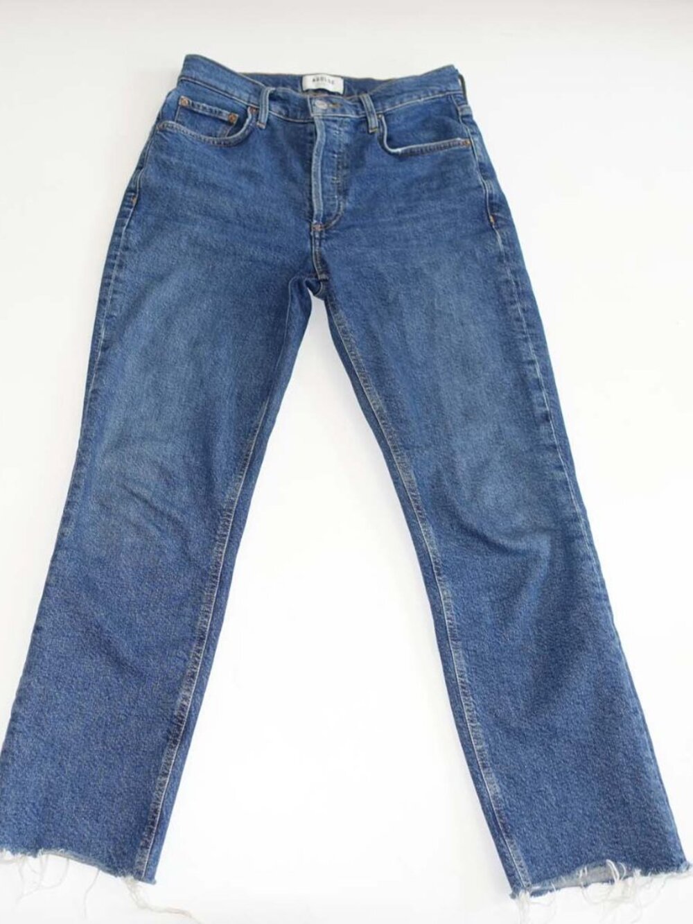 AGOLDE Women's Riley Crop Jeans Size 26 Medium Blue Button Fly High Rise Denim